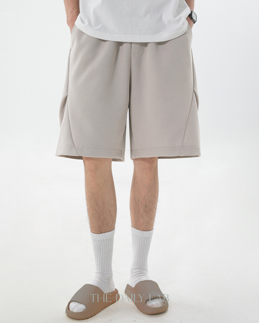 Geometric Pleated Shorts in Khaki