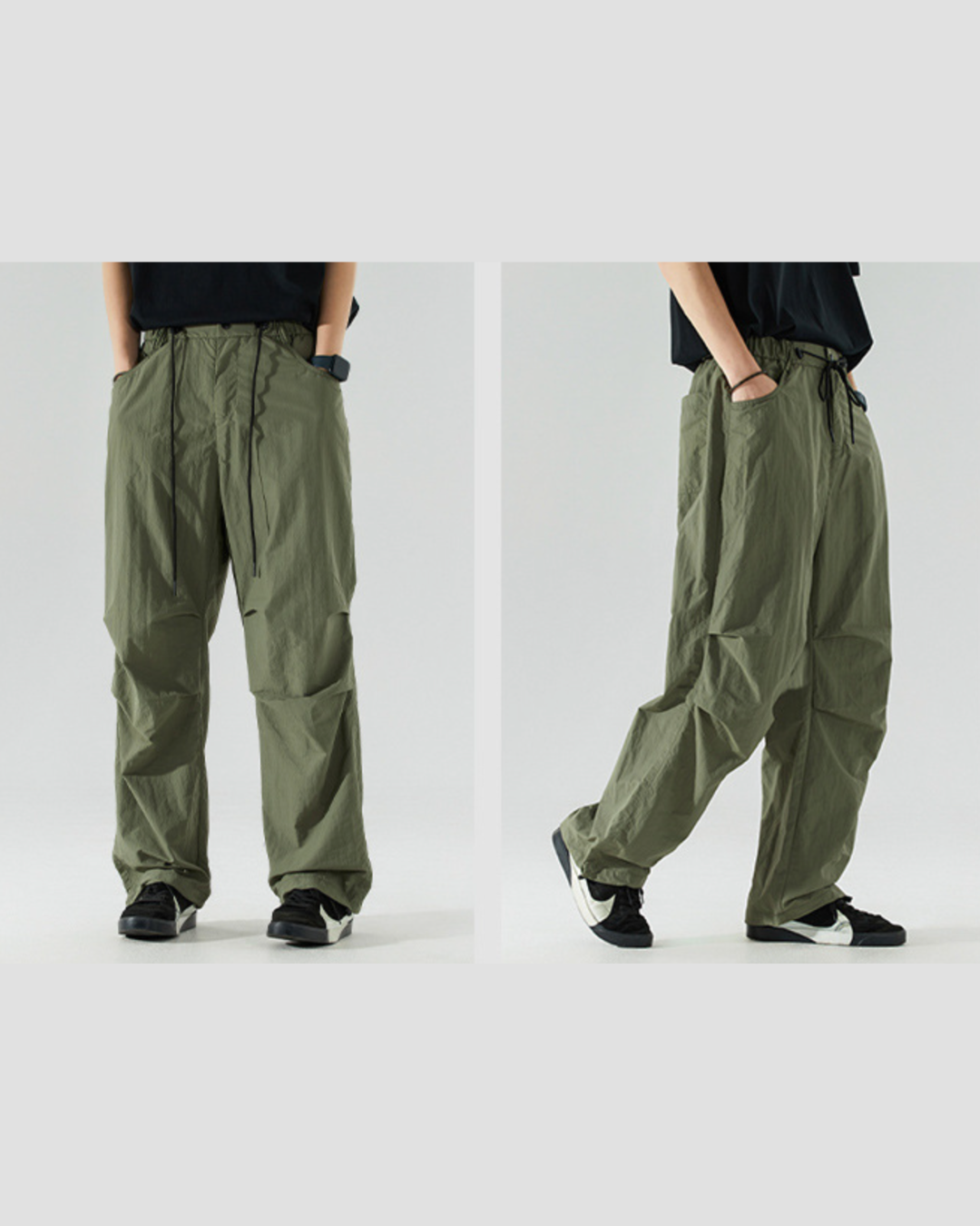 Nylon Pocketed Cargo Pants in Green