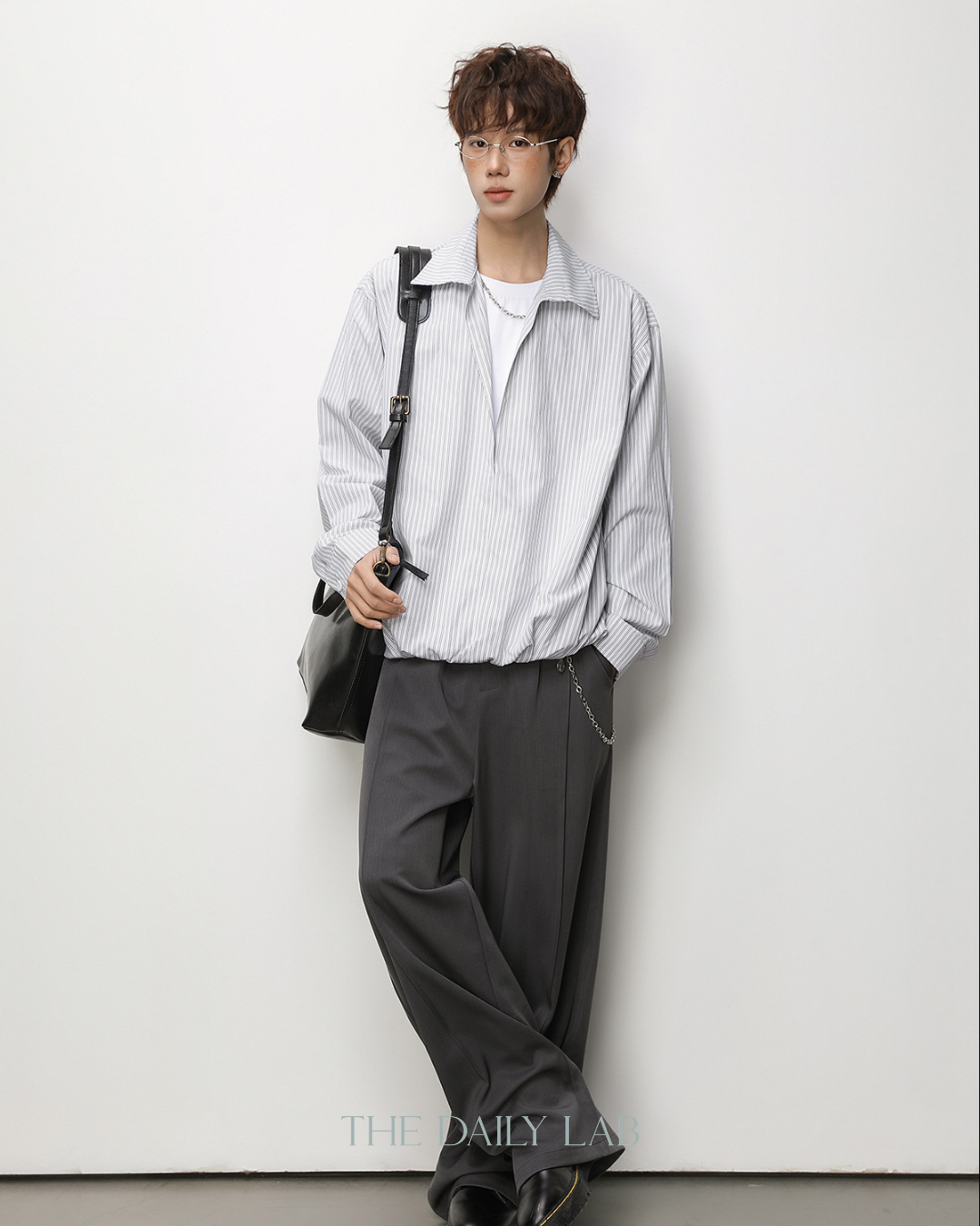 Striped Textured Collar Shirt in Grey