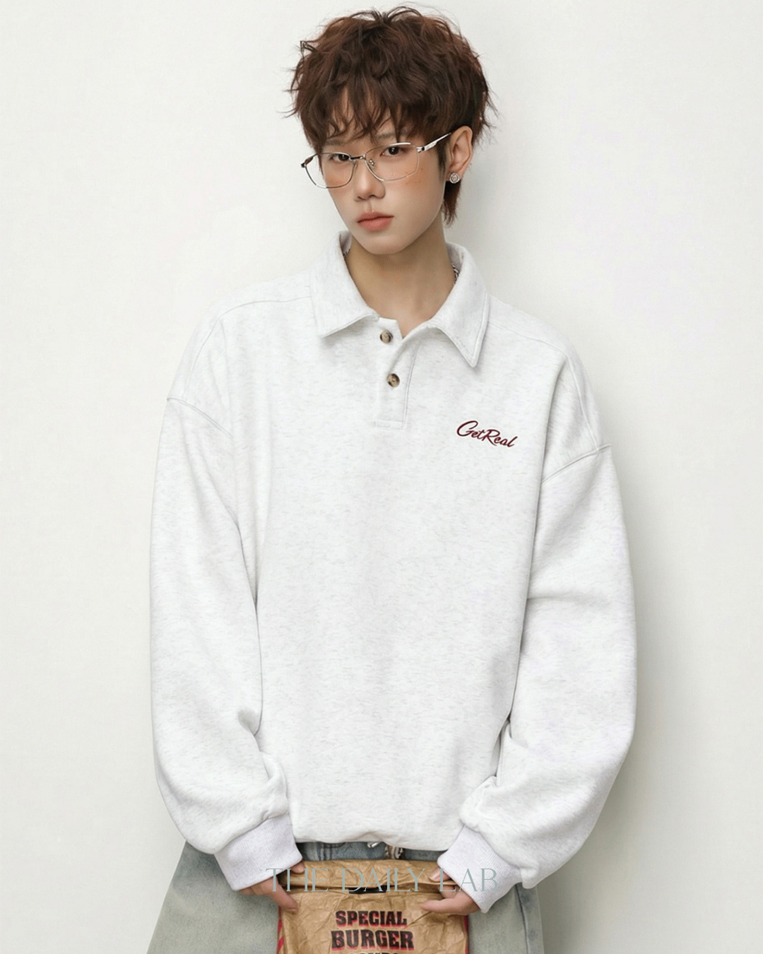 Get Real Varsity Long Sleeve Polo in White