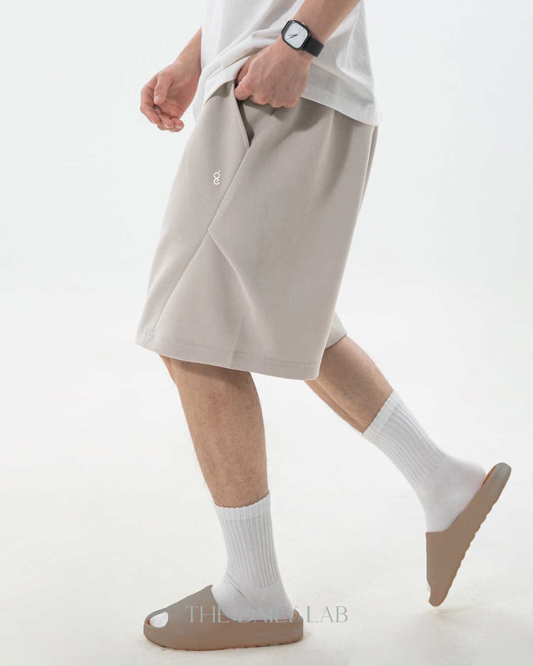 Geometric Pleated Shorts in Khaki