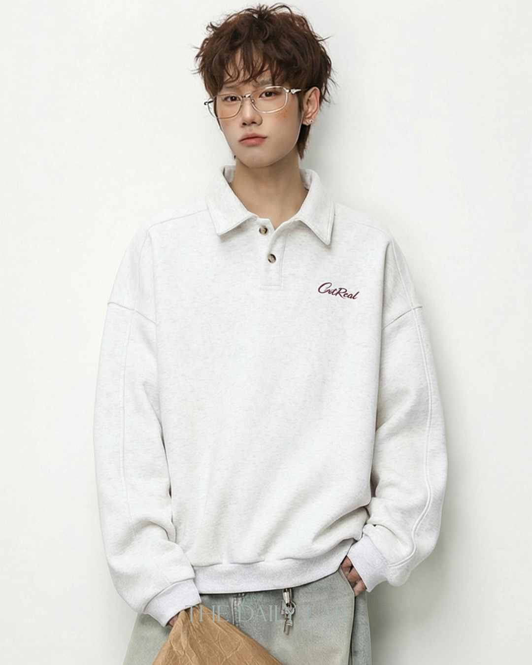 Get Real Varsity Long Sleeve Polo in White