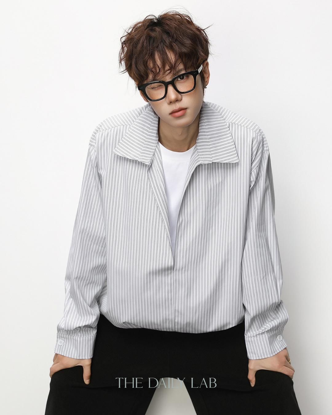 Striped Textured Collar Shirt in Grey