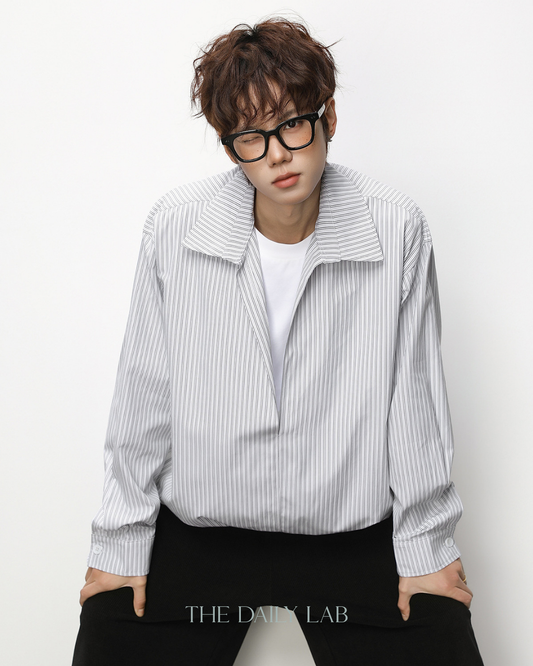 Striped Textured Collar Shirt in Grey