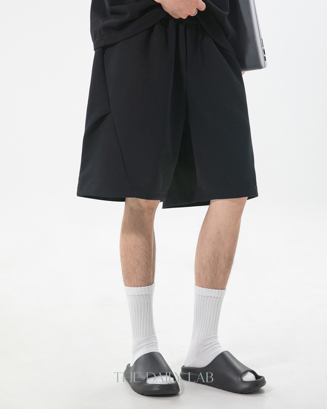 Geometric Pleated Shorts in Black