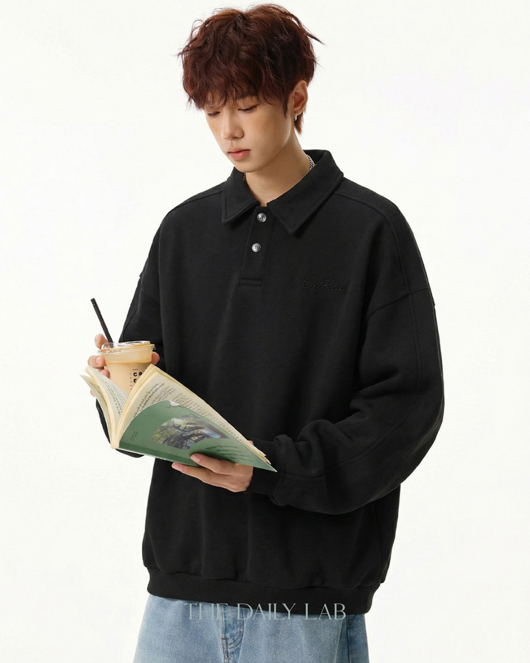 Get Real Varsity Long Sleeve Polo in Black