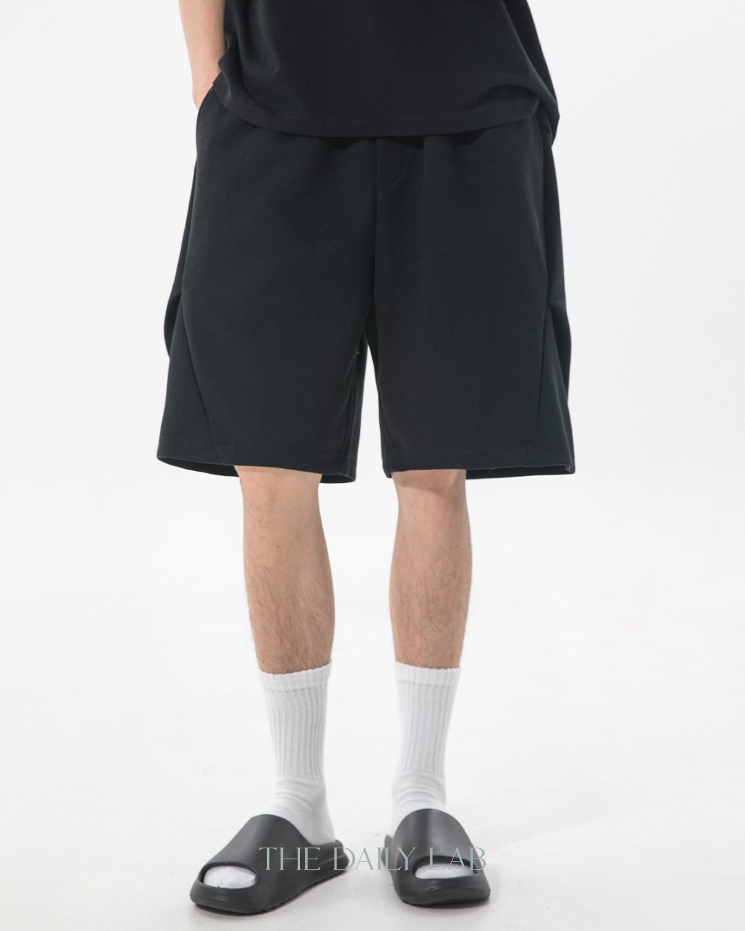 Geometric Pleated Shorts in Black