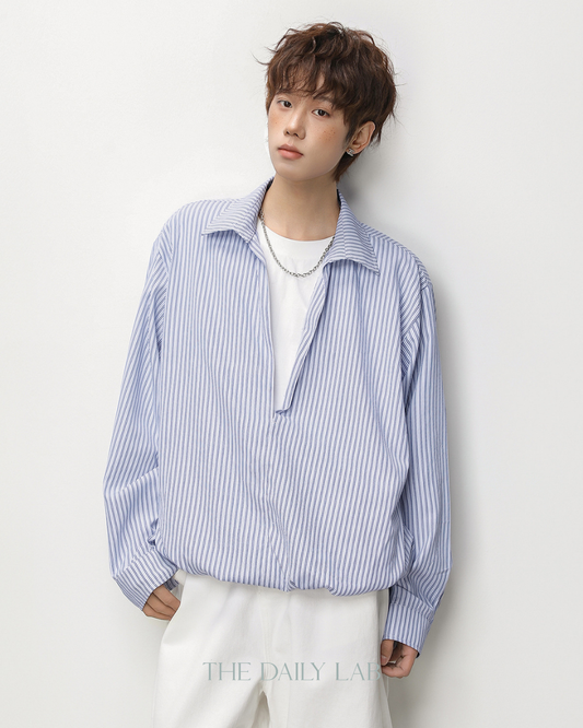 Striped Textured Collar Shirt in Blue