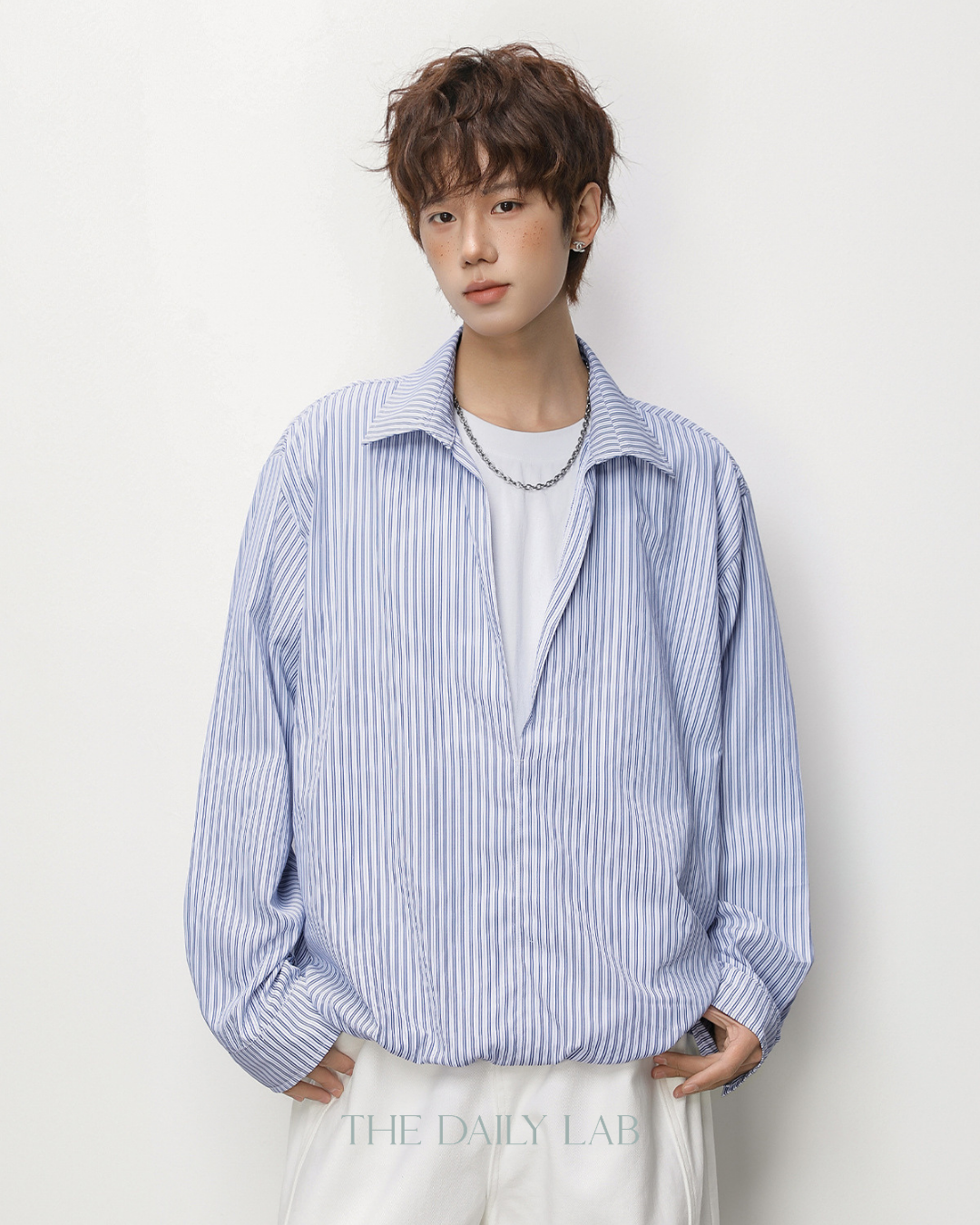 Striped Textured Collar Shirt in Blue