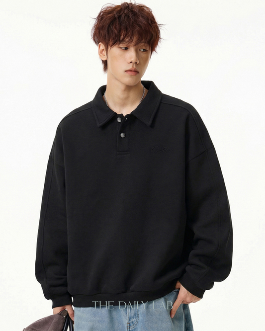 Get Real Varsity Long Sleeve Polo in Black