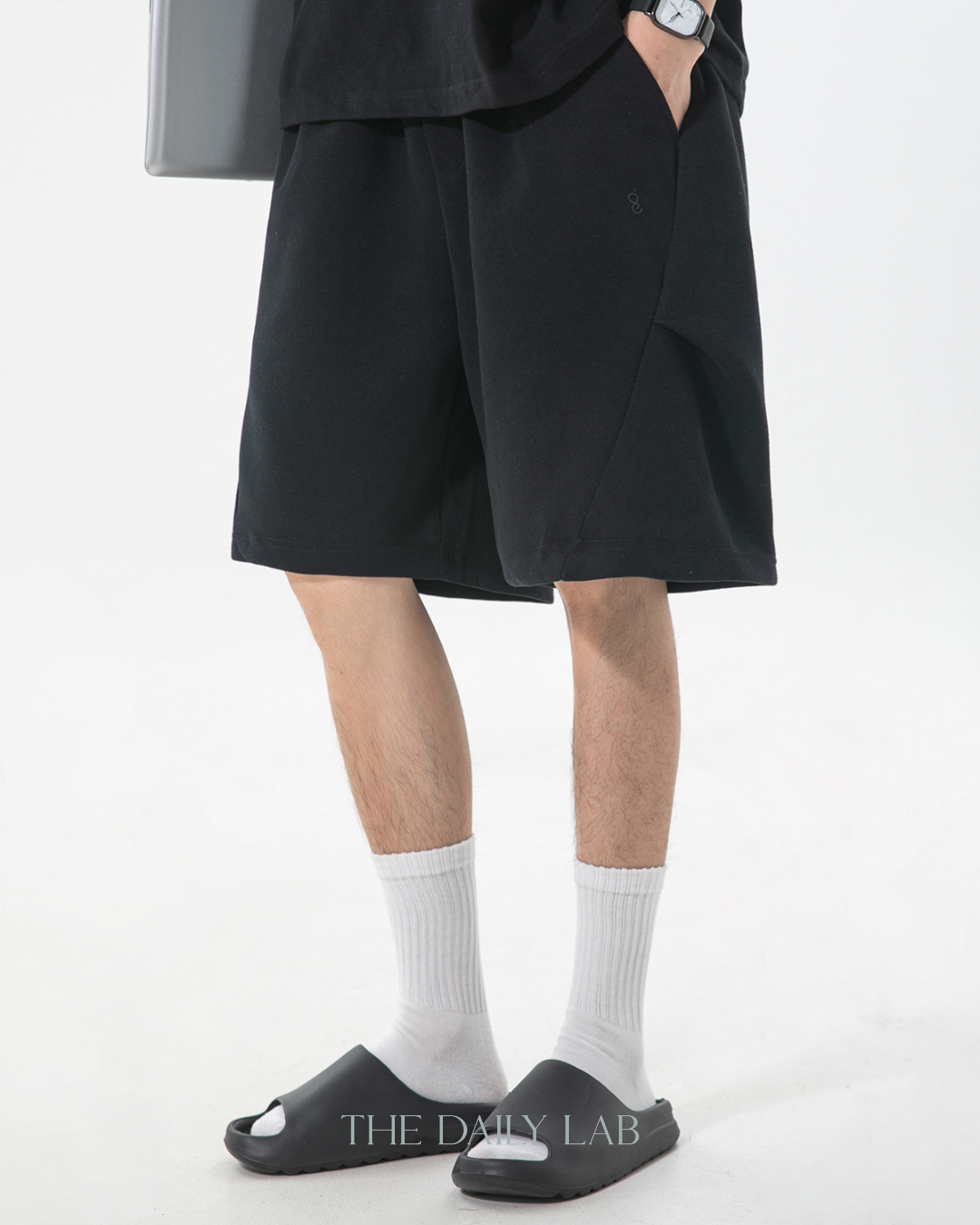 Geometric Pleated Shorts in Black