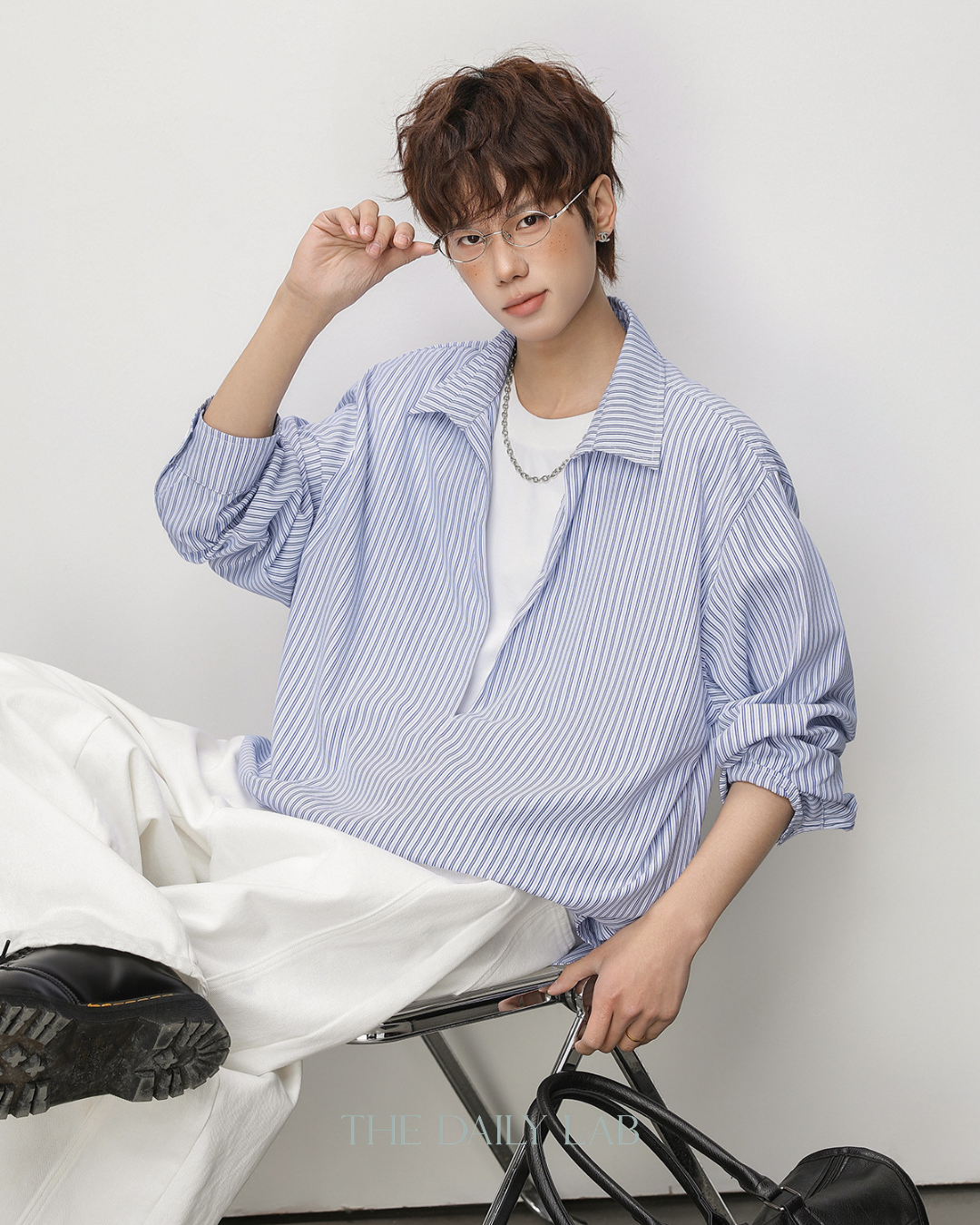 Striped Textured Collar Shirt in Blue