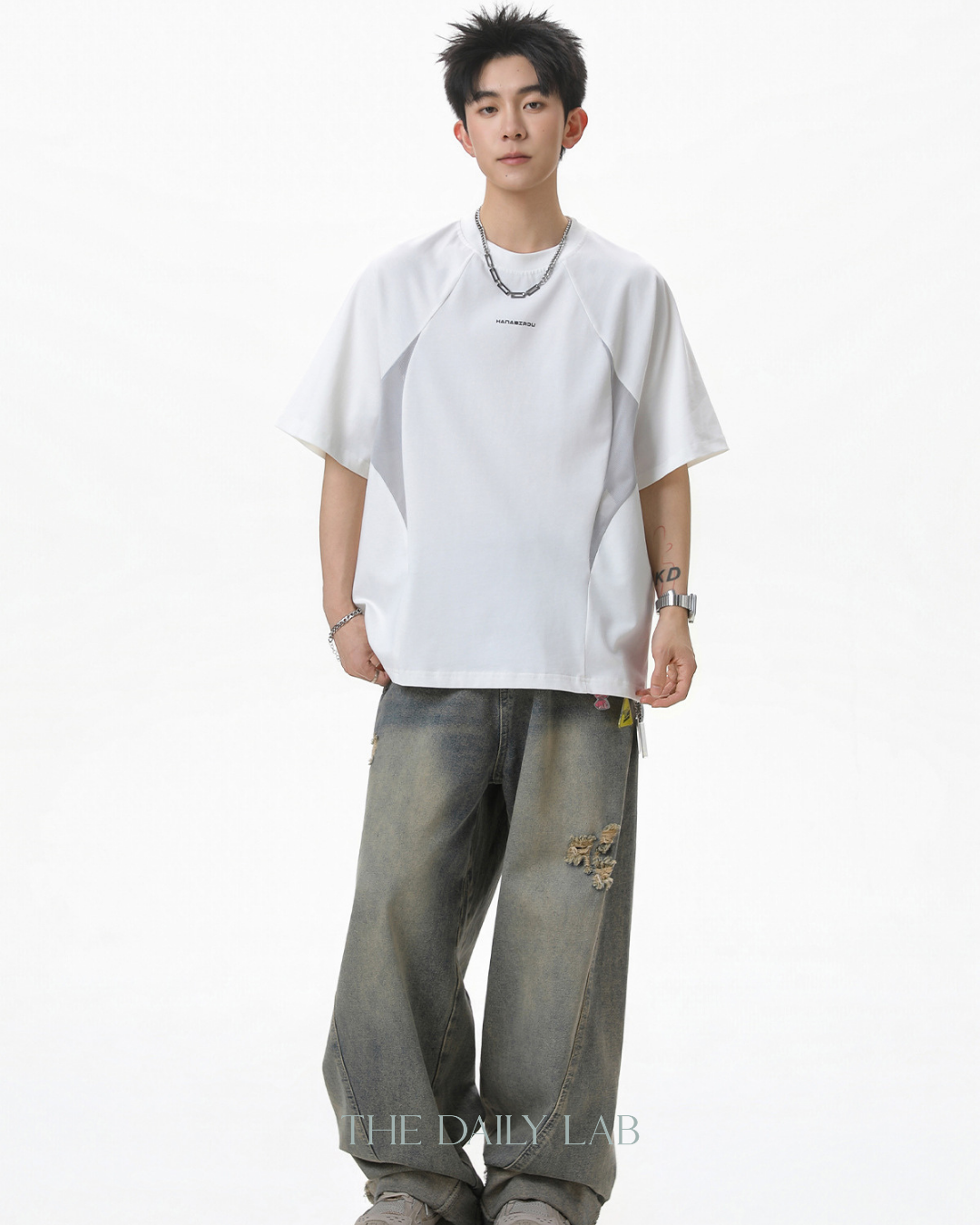 Raglan Mesh Tee in White