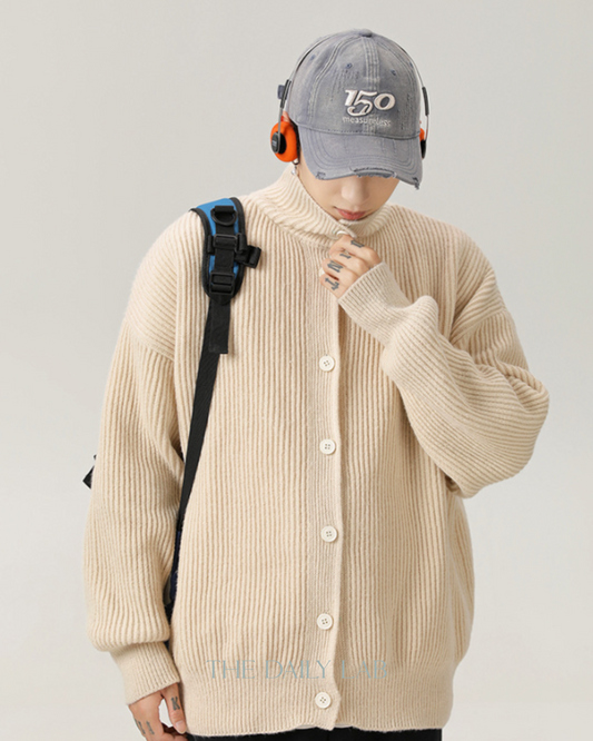 High-Neck Cardigan in Beige
