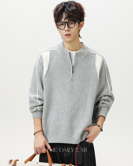 Colorblock Fleece Knit Jacket in Light Gray