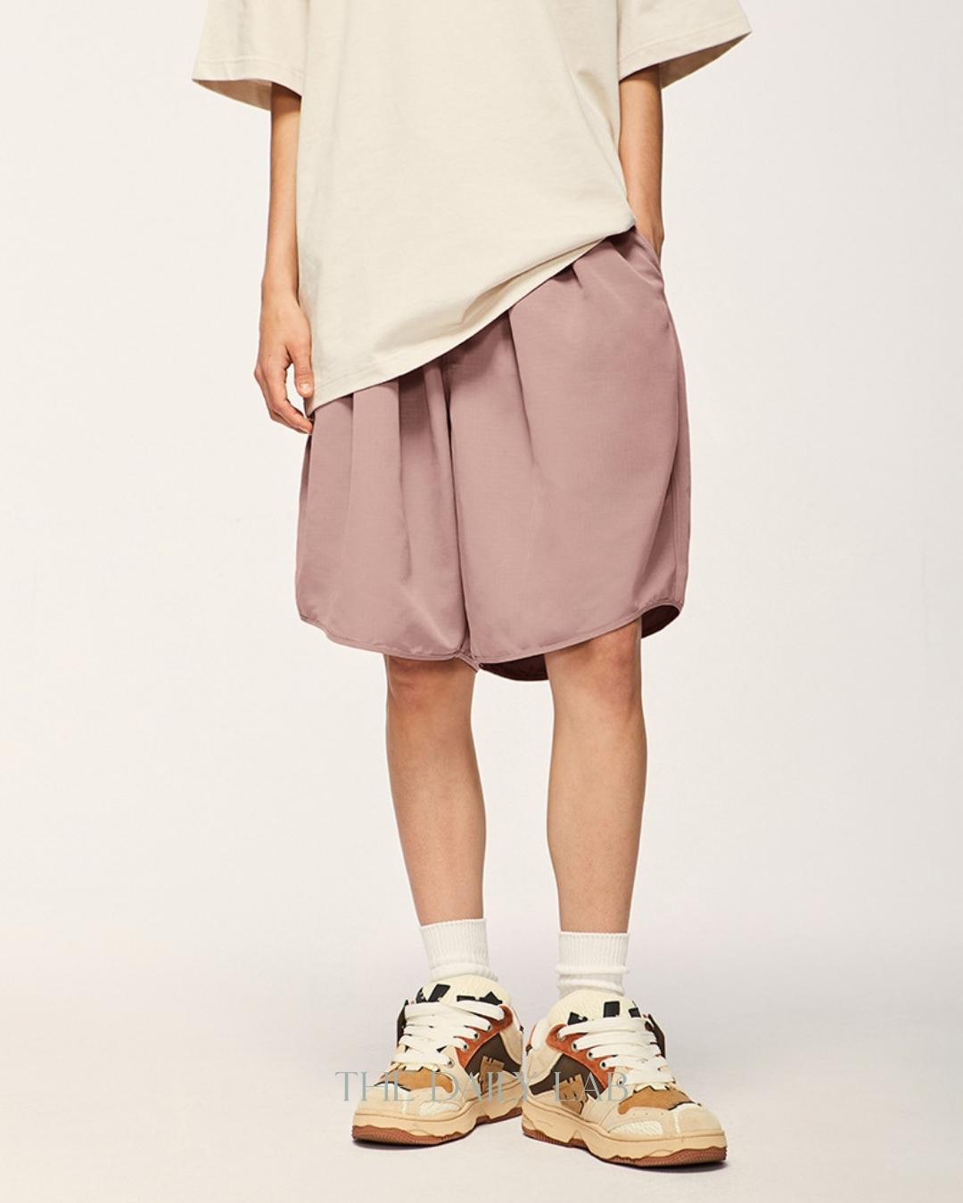 Loose Fit Double Pleated Shorts in Pink