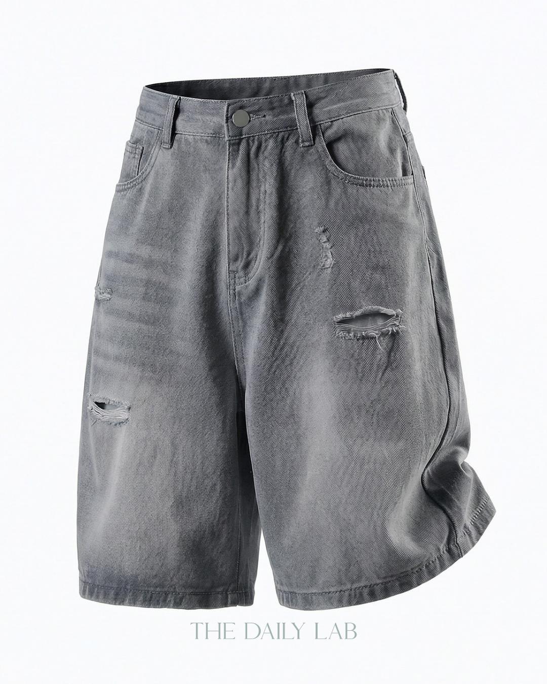 Ripped Hole Denim Loose Pants in Grey