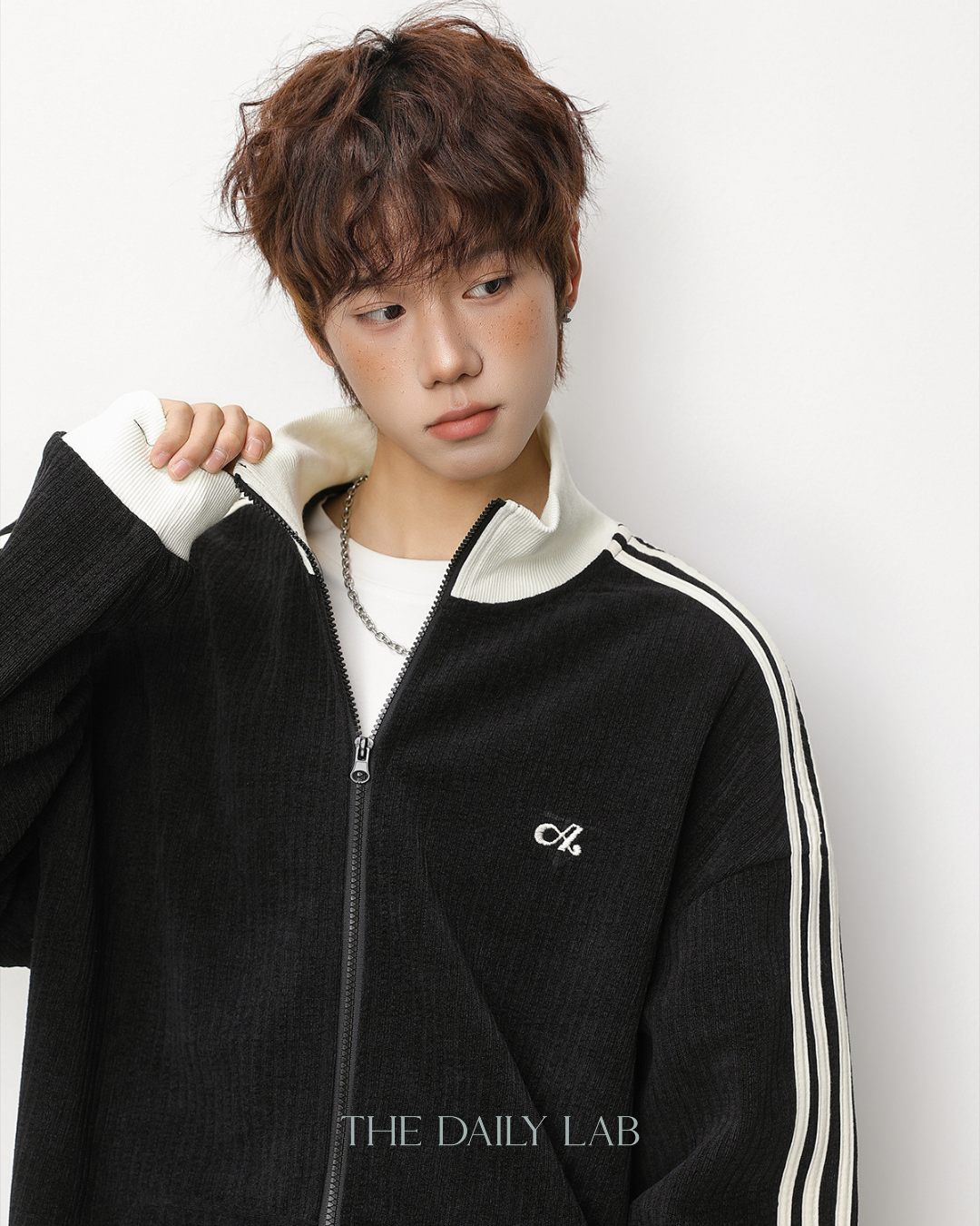 Patchwork Vertical Texture Hoodie in Black