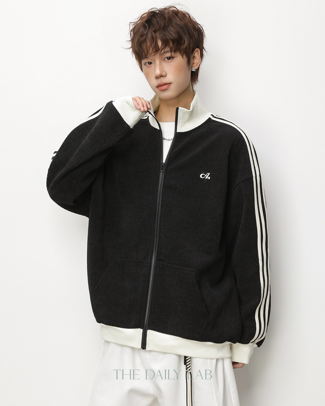 Patchwork Vertical Texture Hoodie in Black