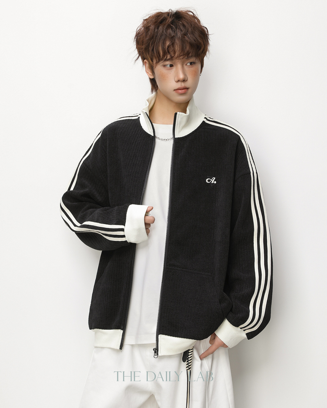 Patchwork Vertical Texture Hoodie in Black