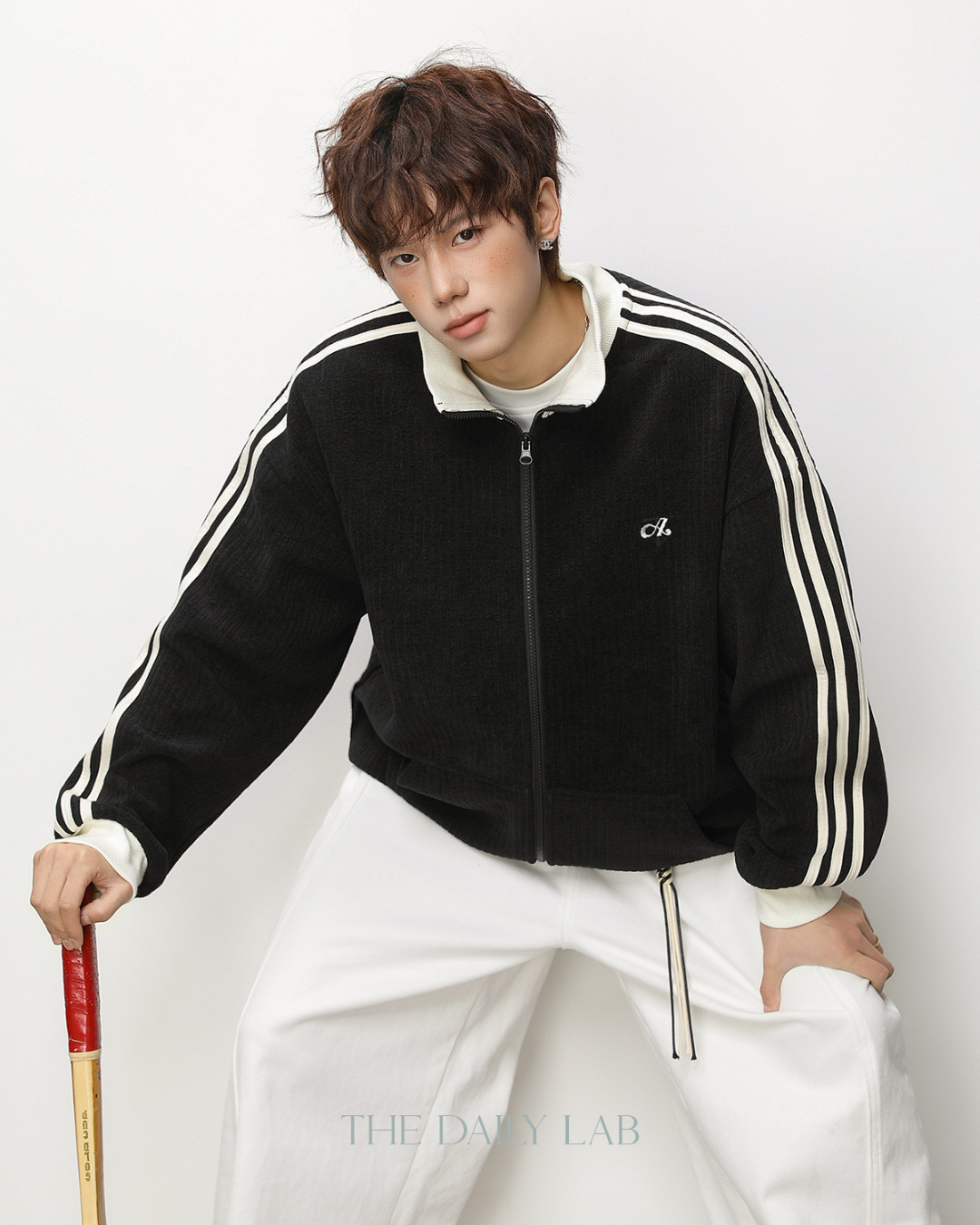 Patchwork Vertical Texture Hoodie in Black