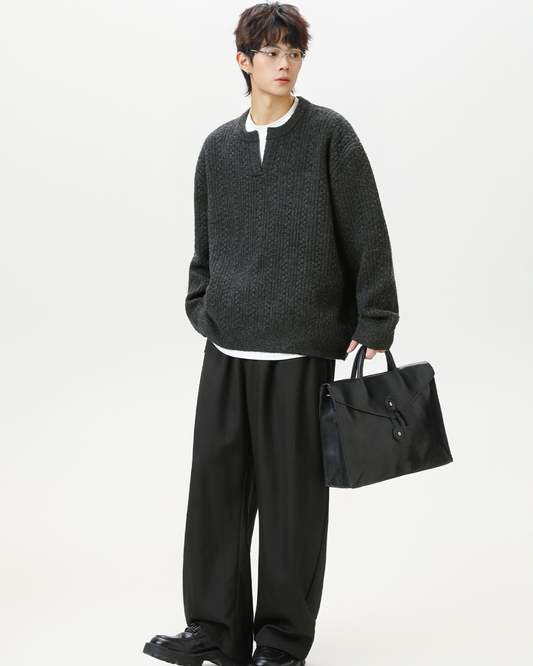 Oversized V-Neck Knit Sweater in Black