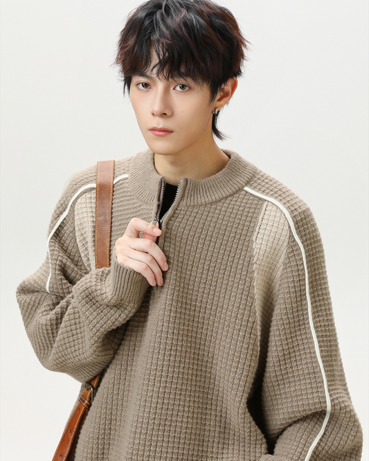 Colorblock Fleece Knit Jacket in Khaki