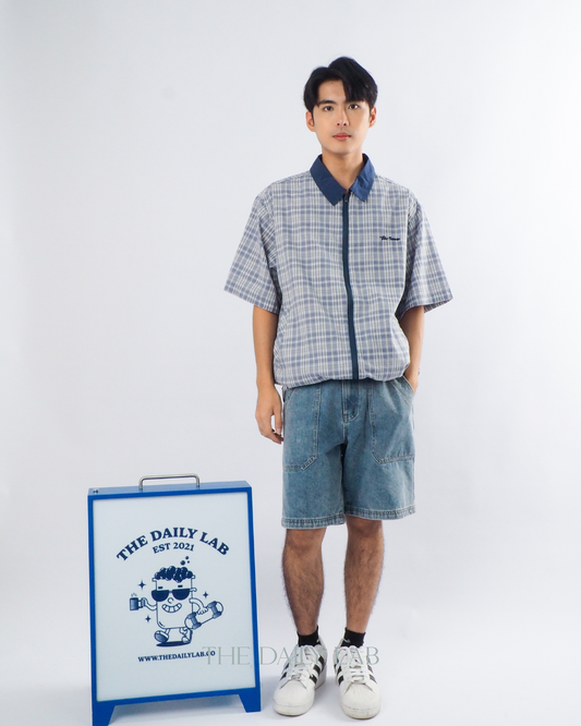 American Streetwear Patchwork Shirt in Grey