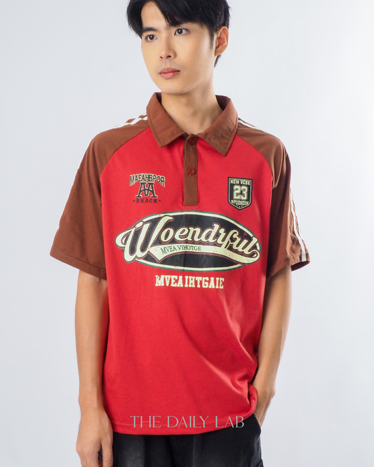 Vintage Colorblock Polo Shirt in Red