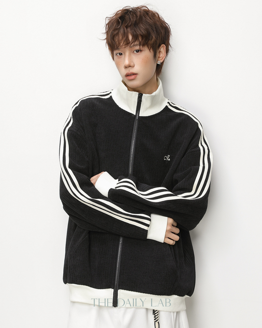 Patchwork Vertical Texture Hoodie in Black