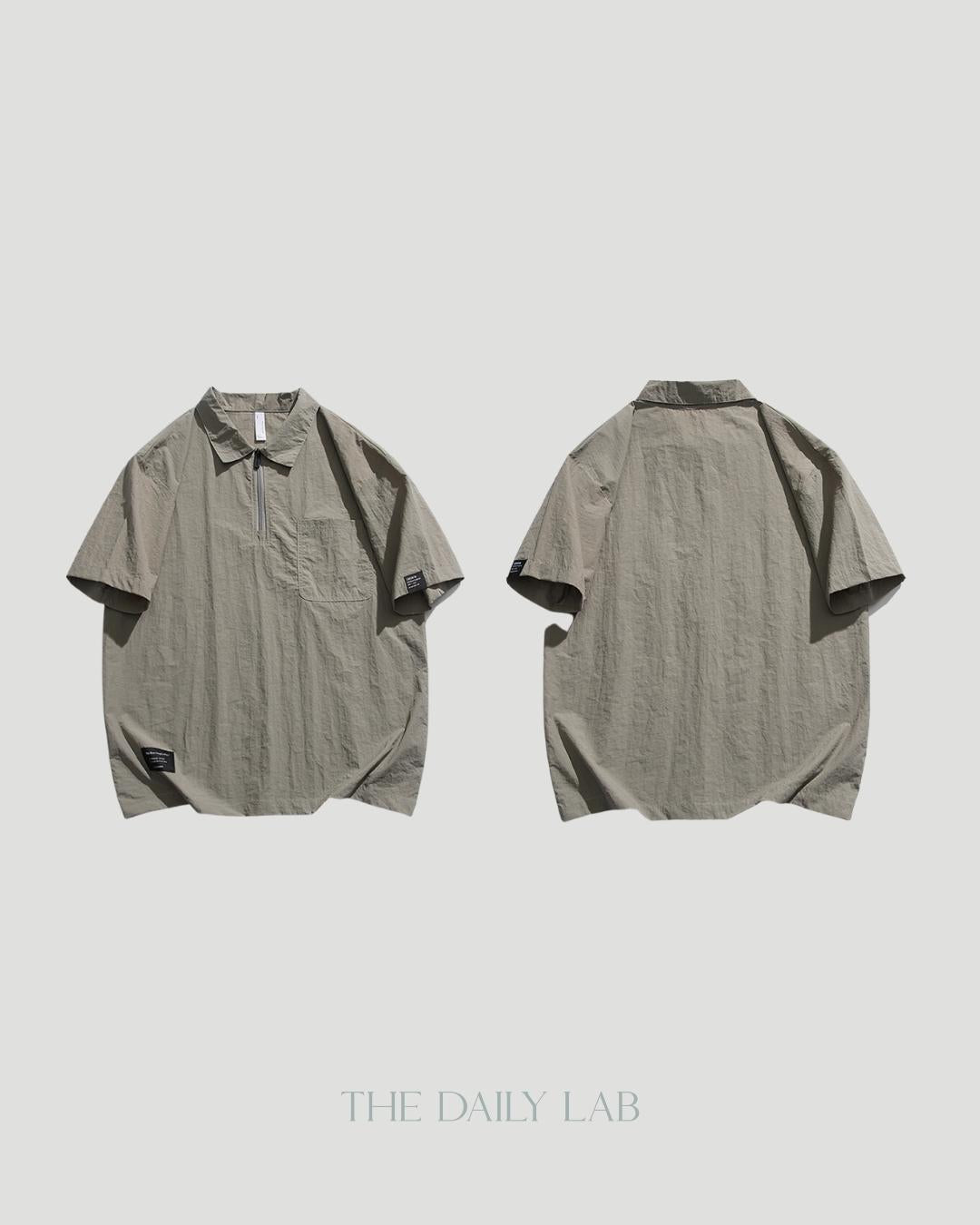 Zippered Cargo Polo Shirt in Grey