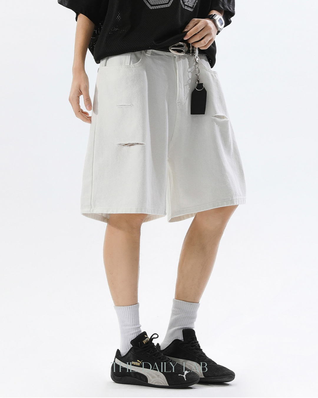Ripped Hole Denim Loose Pants in White