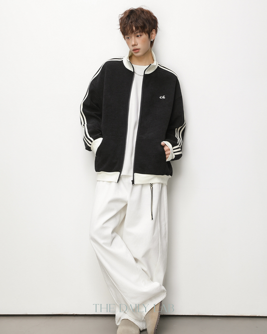 Patchwork Vertical Texture Hoodie in Black