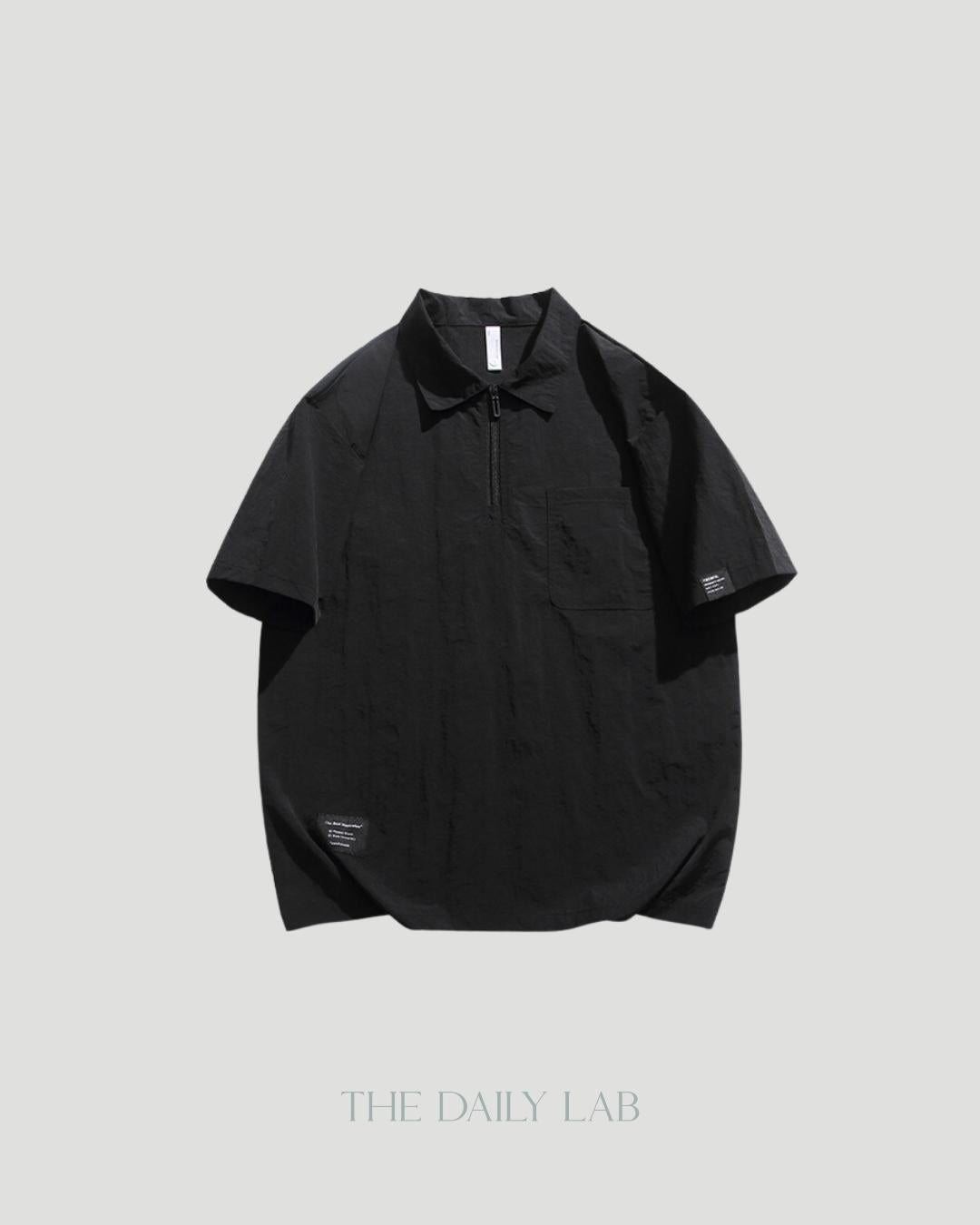 Zippered Cargo Polo Shirt in Black