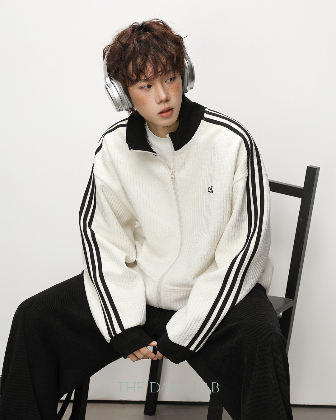 Patchwork Vertical Texture Hoodie in White