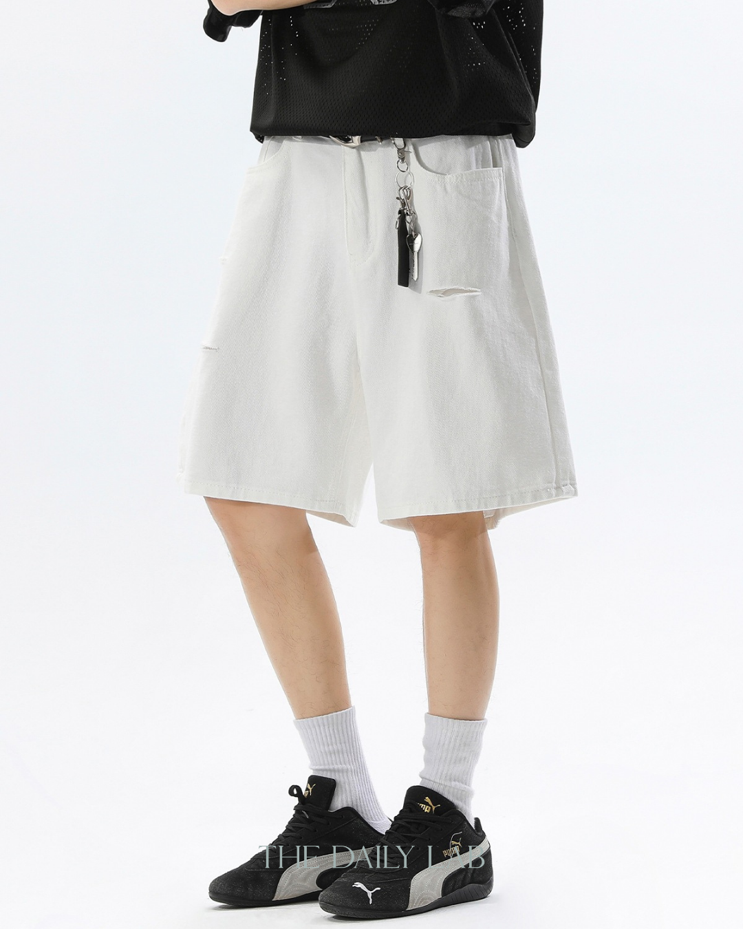 Ripped Hole Denim Loose Pants in White