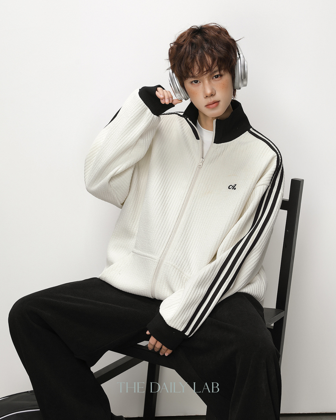 Patchwork Vertical Texture Hoodie in White