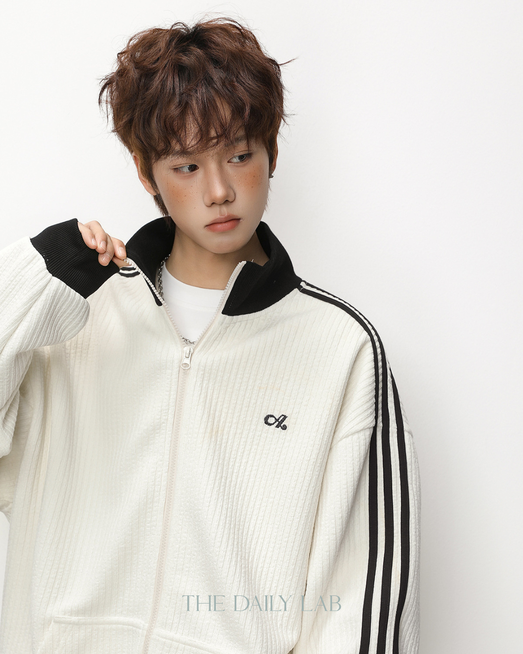 Patchwork Vertical Texture Hoodie in White