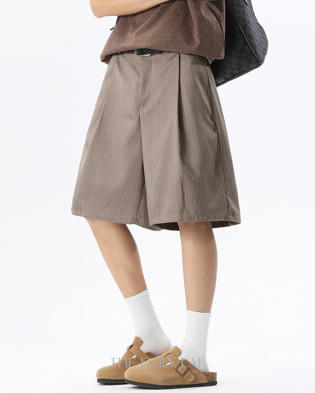 Stripe Plated Loose Casual Pants in Brown
