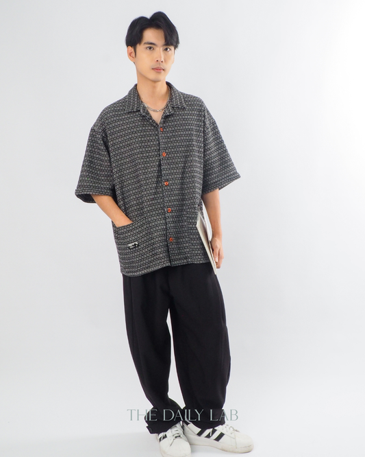 Japanese Retro Workwear Denim Shirt in Black