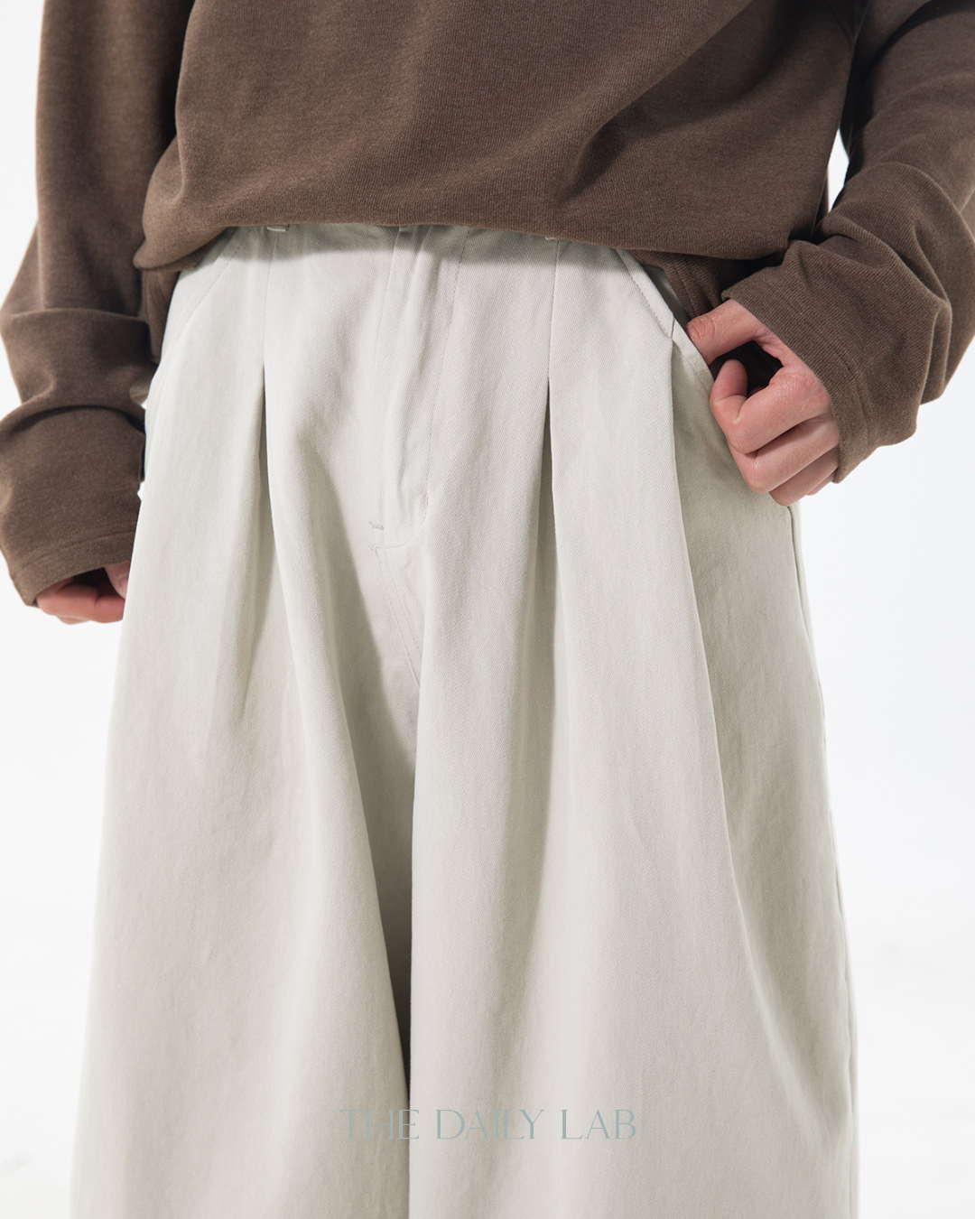 Vintage Double Pleat Straight Pants in Beige
