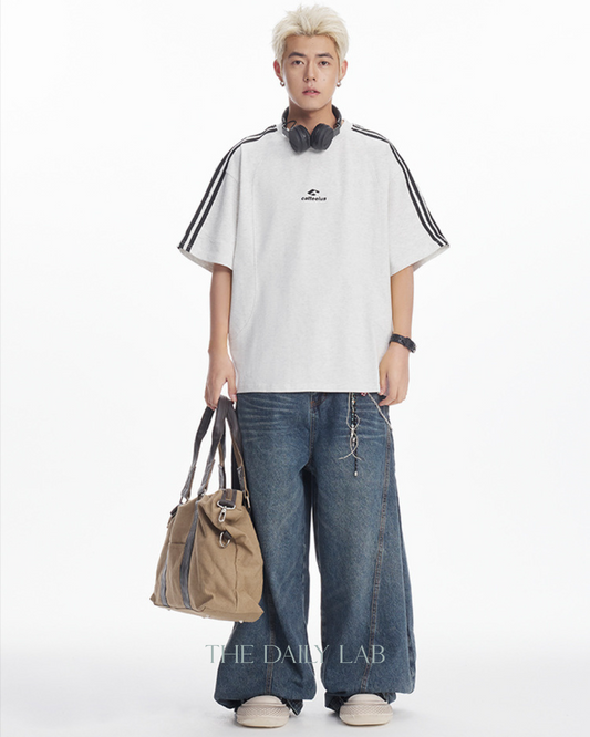 Catteeius Letter Print Oversized Tee in Grey