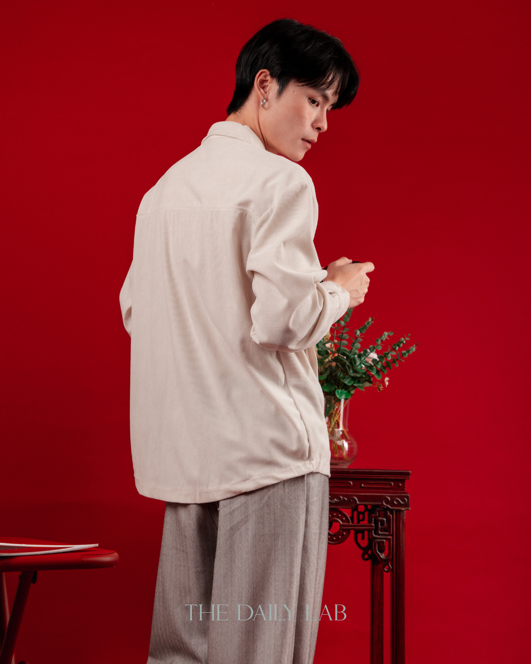 Spring Chinese Button Shirt Jacket in Beige