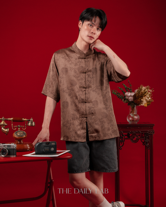 Chinese Style Ice Silk Shirt in Brown