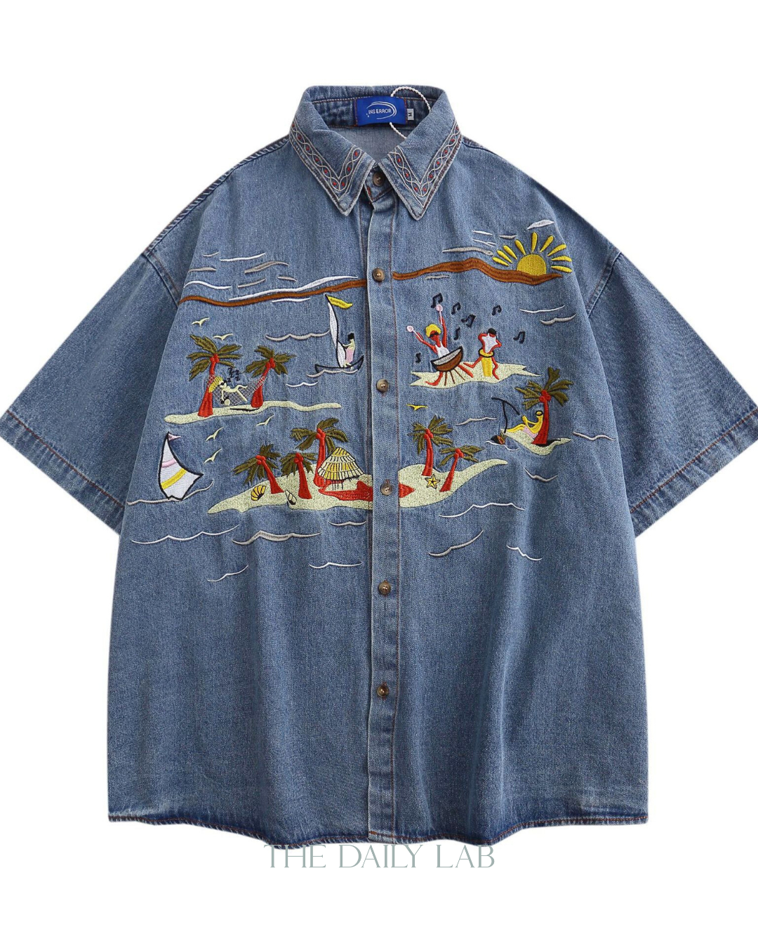 Retro Cartoon Embroidered Denim Shirt