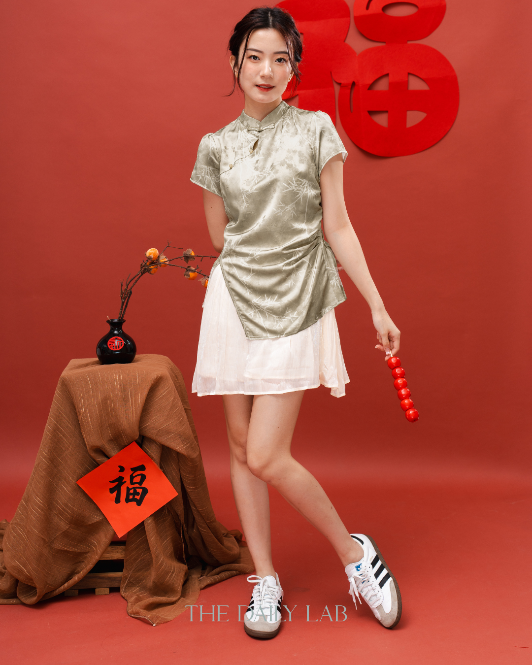 Green Asymmetrical Qipao Dress