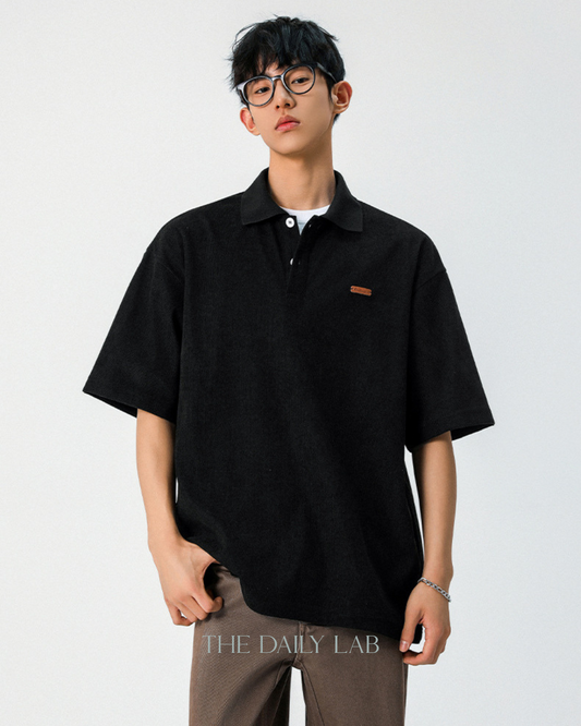 Retro Collar Polo Tee in Black