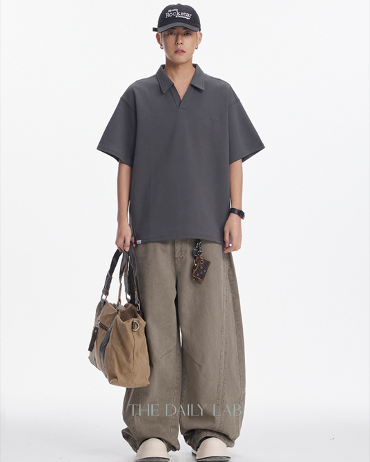 Minimalist Polo Collar Tee in Dark Grey