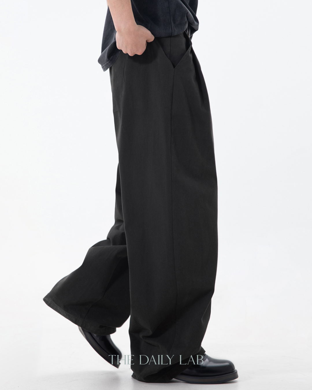 Vintage Double Pleat Straight Pants in Dark Grey