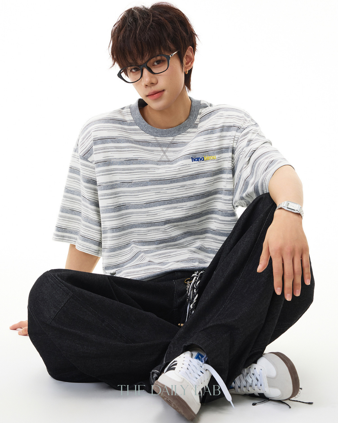 Striped Cotton Tee in Grey